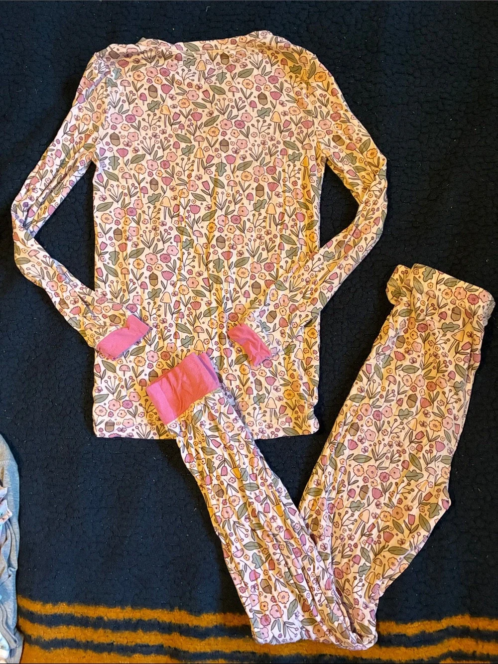 Angel Dear Pink Floral Long Sleeve Pajama Set with Green Accents